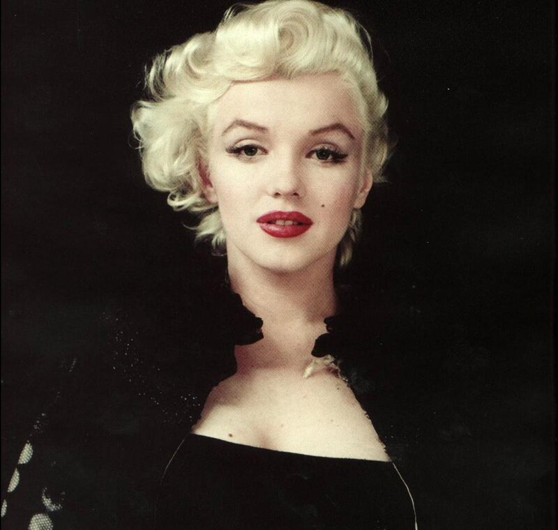 Woman with Blonde Hair — Black, Dramatic, Photograph, Red Lipstick, Black Dress