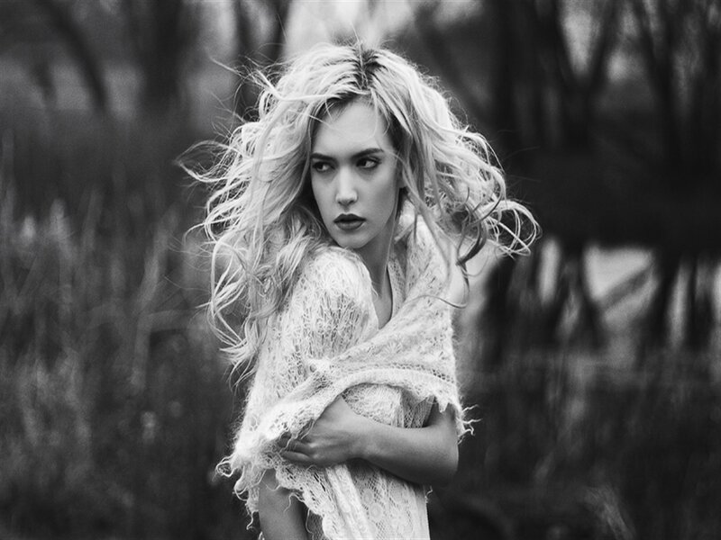 Woman with Blonde Hair — Black, Dramatic, Photograph, Shawl