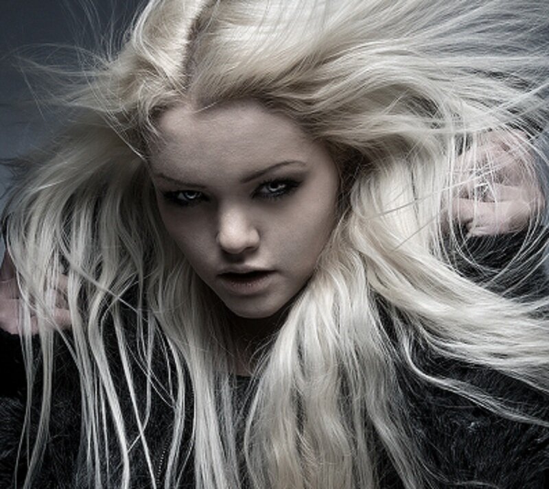Woman with Blonde Hair — Black, Dramatic, Photograph
