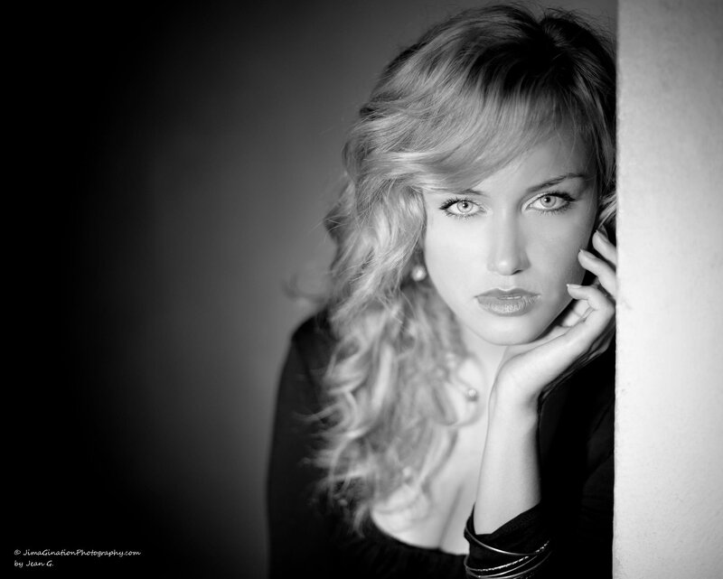 Woman with Blonde Hair — Black, Dramatic, Photograph, Wall, Earring