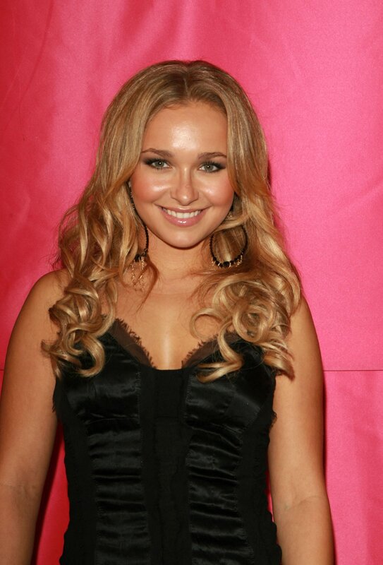 Woman with Blonde Hair — Black, Happy, Photograph, Black Dress, Pink Background