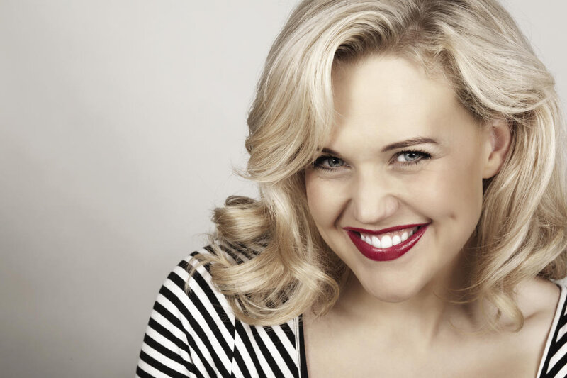 Woman with Blonde Hair — Black, Happy, Photograph, Blonde Hair, Striped Shirt