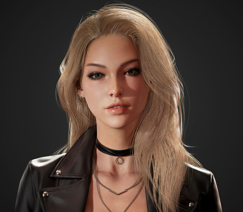 Woman with Blonde Hair — Black, Neutral, 3d Render, Black Leather Jacket