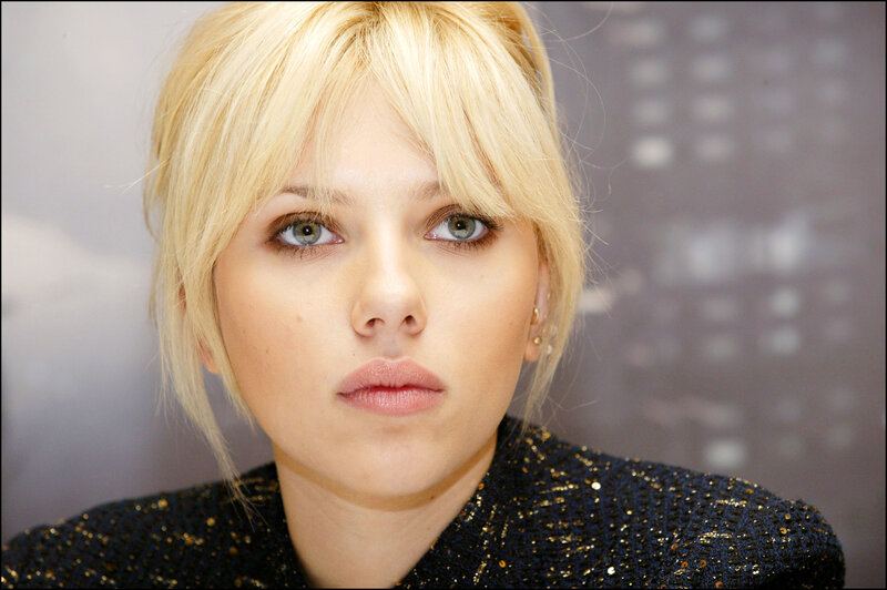 Woman with Blonde Hair — Black, Neutral, Photograph, Blonde Hair, Blue Eyes, Sparkly Top