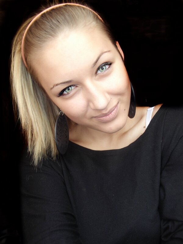 Woman with Blonde Hair — Black, Neutral, Photograph, Headband, Earrings