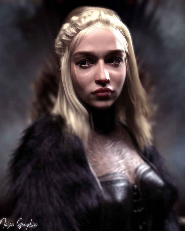 Woman with Blonde Hair — Black, Serious, 3d Render, Fur Coat