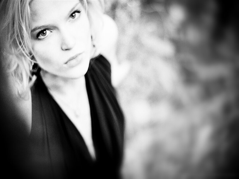 Woman with Blonde Hair — Black, Serious, Photograph, Necklace, Blonde Hair
