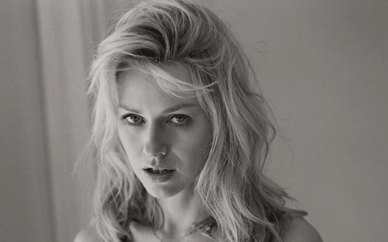 Woman with Blonde Hair — Black, Serious, Photograph, Necklace, White, Gray