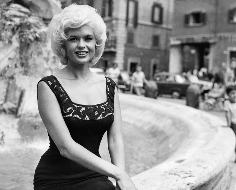 Woman with Blonde Hair — Black, Smiling, Photograph, Dress, Fountain
