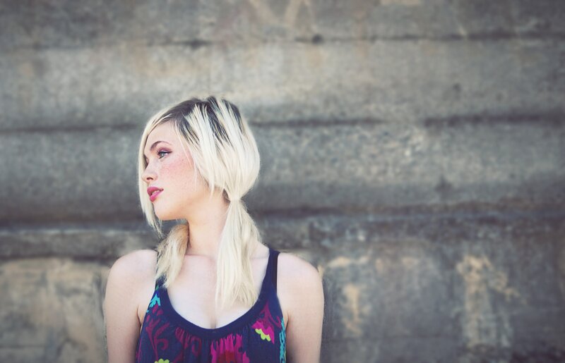 Woman with Blonde Hair — Blue, Contemplative, Photograph, Wall