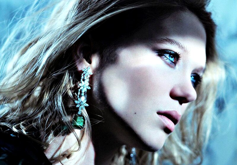 Woman with Blonde Hair — Blue, Dramatic, Photograph, Earring, Blue Eyes