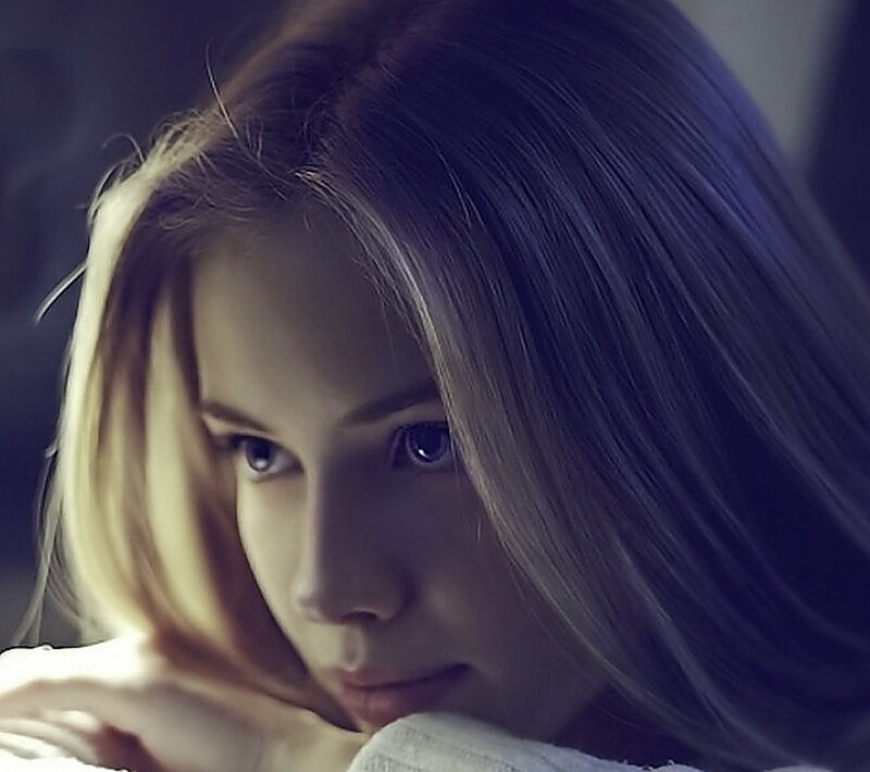 Woman with Blonde Hair — Blue, Dramatic, Photograph, Face