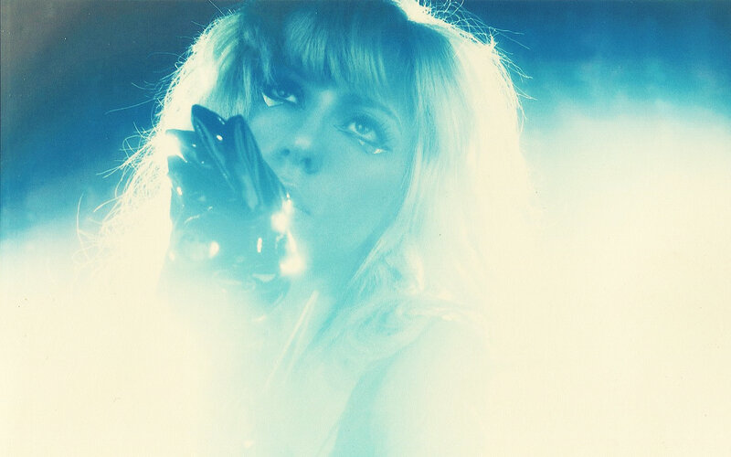 Woman with Blonde Hair — Blue, Dramatic, Photograph, Gloves