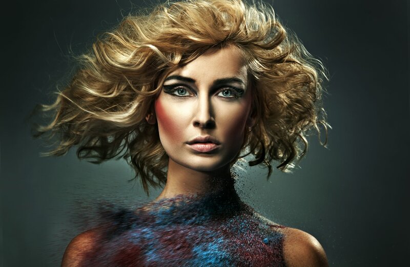 Woman with Blonde Hair — Blue, Dramatic, Photograph, Makeup