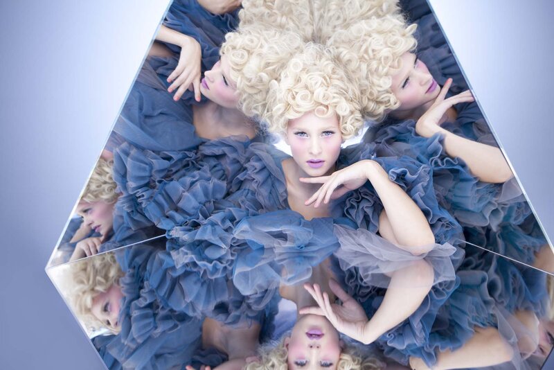 Woman with Blonde Hair — Blue, Dramatic, Photograph, Mirror