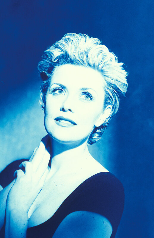 Woman with Blonde Hair — Blue, Dramatic, Photograph, Shoulder, Hand