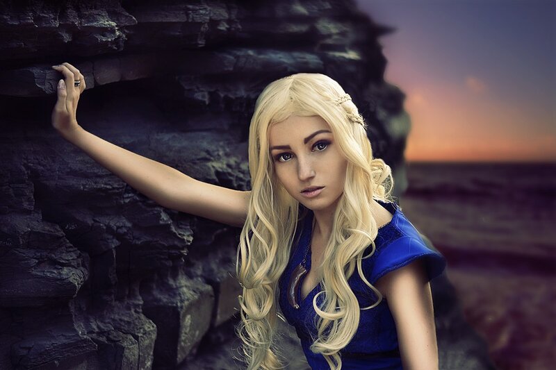 Woman with Blonde Hair — Blue, Dramatic, Sunset