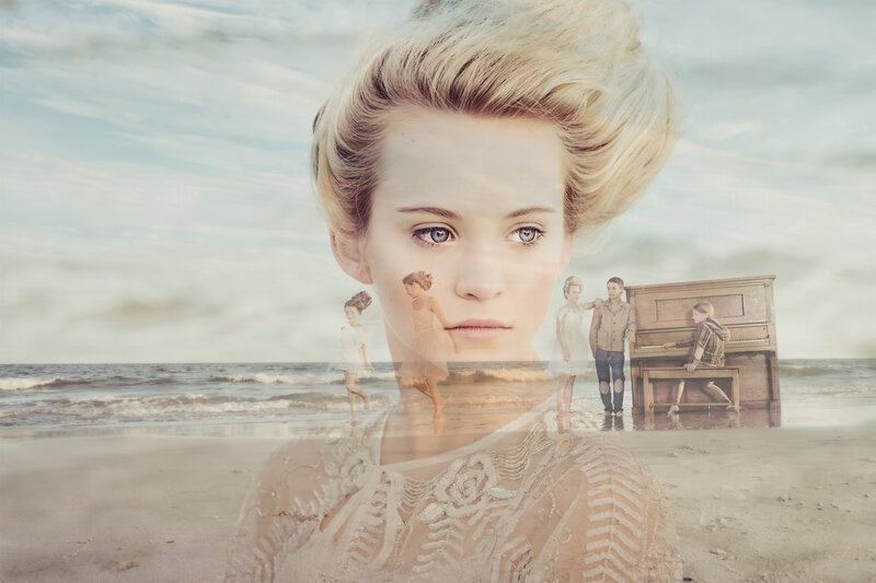 Woman with Blonde Hair — Blue, Dreamy, Digital Art, Beach