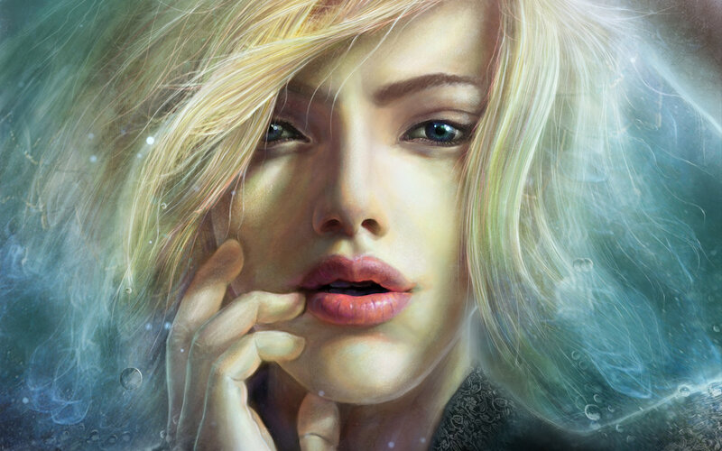 Woman with Blonde Hair — Blue, Dreamy, Digital Art