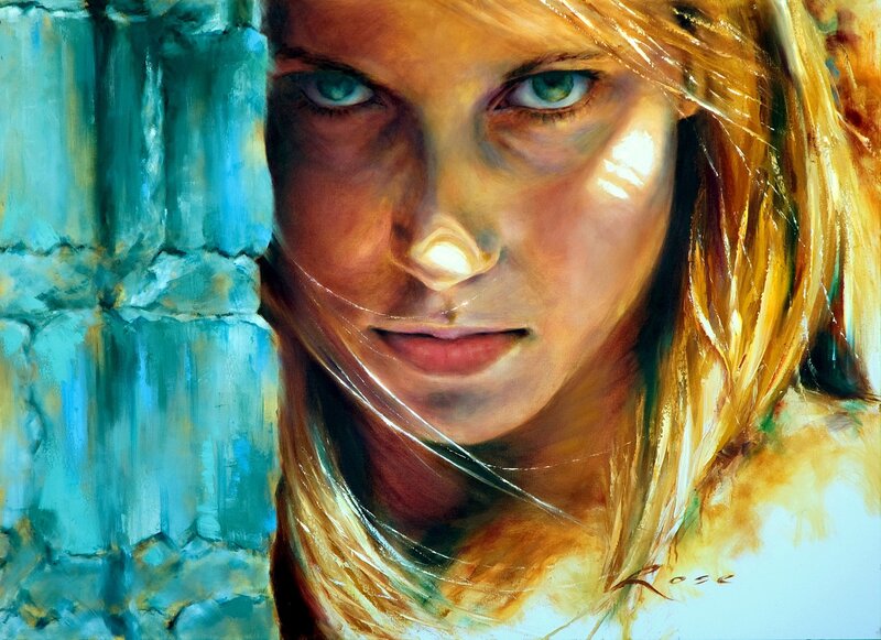 Woman with Blonde Hair — Blue, Intense, Painting