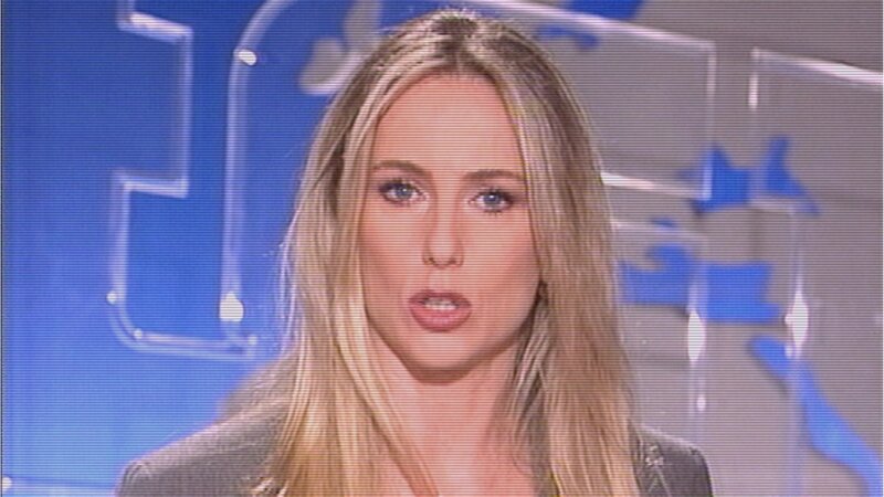 Woman with Blonde Hair — Blue, Neutral, Photograph, Blonde Hair, Blue Background