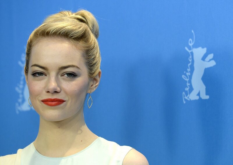 Woman with Blonde Hair — Blue, Neutral, Photograph, Red Lipstick