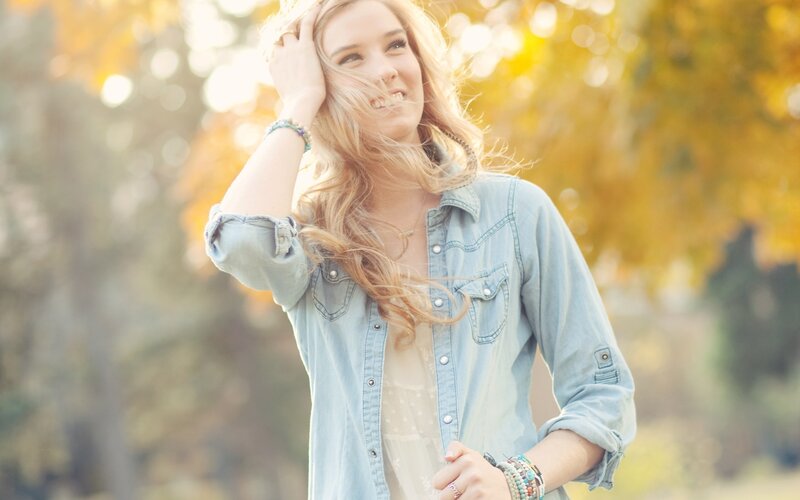 Woman with Blonde Hair — Blue, Serene, Autumn