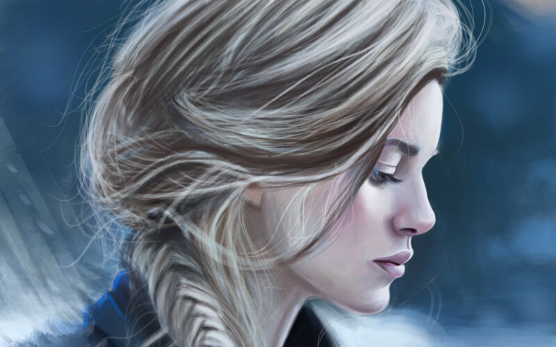 Woman with Blonde Hair — Blue, Serene, Digital Art, Profile