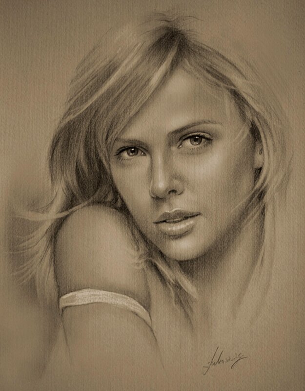 Woman with Blonde Hair — Brown, Calm, Drawing