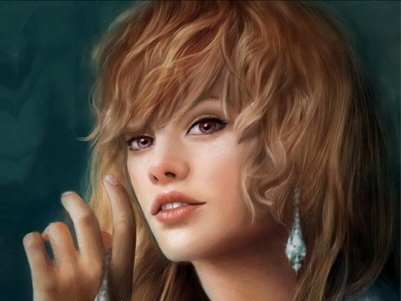 Woman with Blonde Hair — Brown, Dramatic, Digital Art, Earring, Hand
