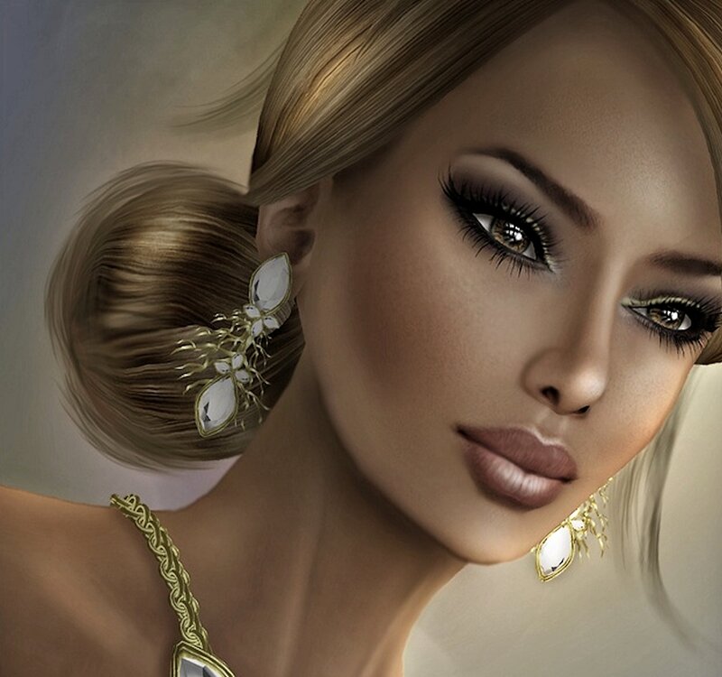 Woman with Blonde Hair — Brown, Dramatic, Digital Art, Earrings