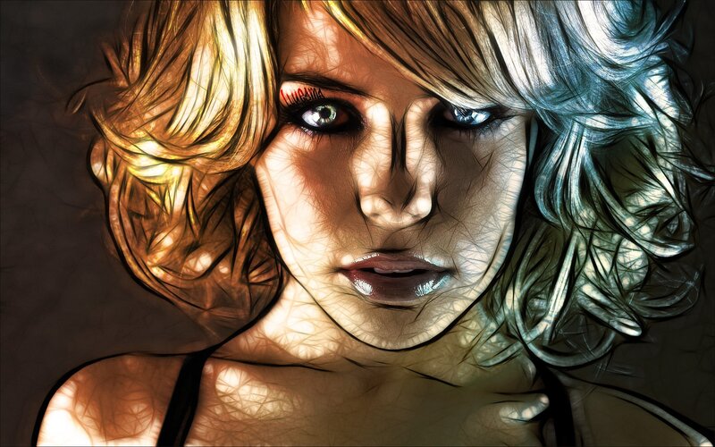 Woman with Blonde Hair — Brown, Dramatic, Digital Art, Eyes, Makeup