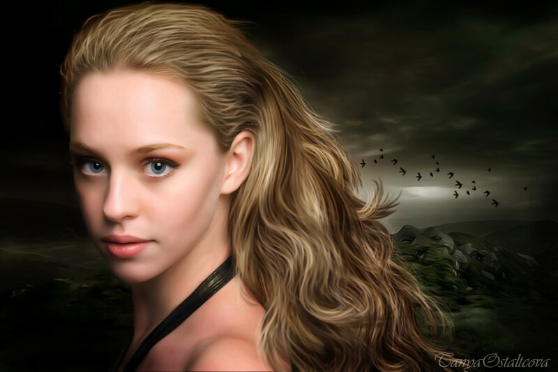 Woman with Blonde Hair — Brown, Dramatic, Night, Digital Art