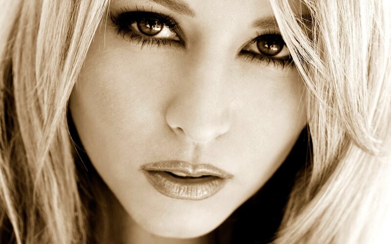 Woman with Blonde Hair — Brown, Dramatic, Photograph, Eyes, Lips, Beige