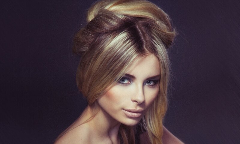 Woman with Blonde Hair — Brown, Dramatic, Photograph, Makeup, Shoulder