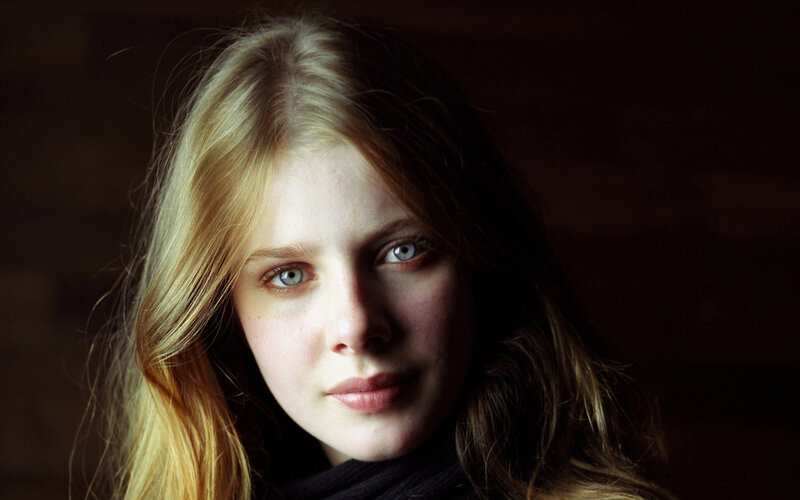 Woman with Blonde Hair — Brown, Dramatic, Photograph, Scarf, Black