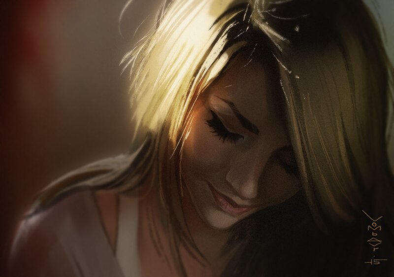 Woman with Blonde Hair — Brown, Dramatic, Sunset, Digital Art