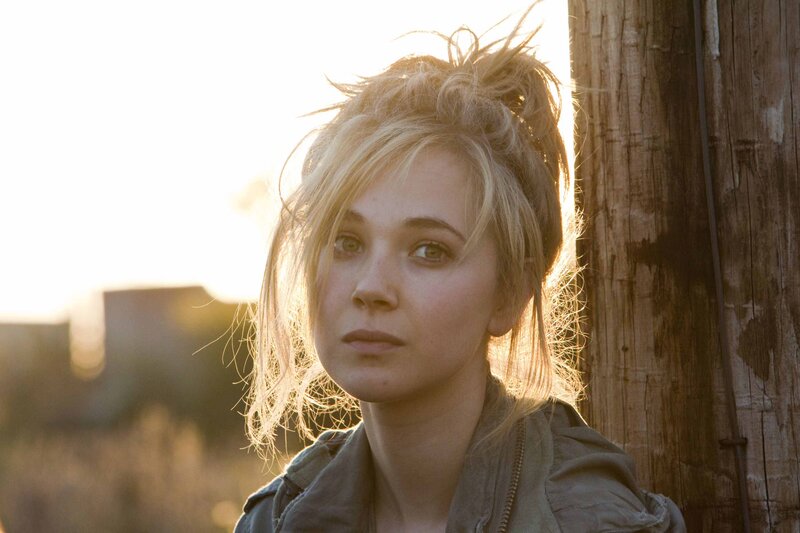 Woman with Blonde Hair — Brown, Dramatic, Sunset, Photograph, Wooden Pole