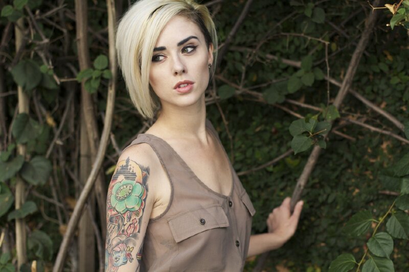 Woman with Blonde Hair — Brown, Natural, Afternoon, Photograph, Tattoo, Greenery