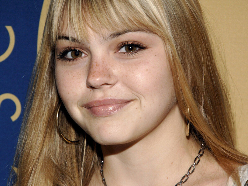 Woman with Blonde Hair — Brown, Neutral, Photograph, Gold Hoop Earrings