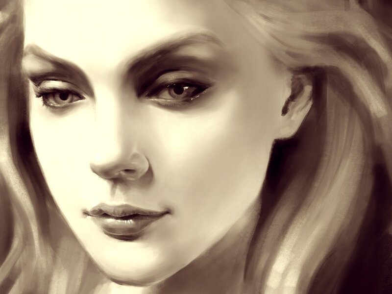 Woman with Blonde Hair — Brown, Serious, Digital Art