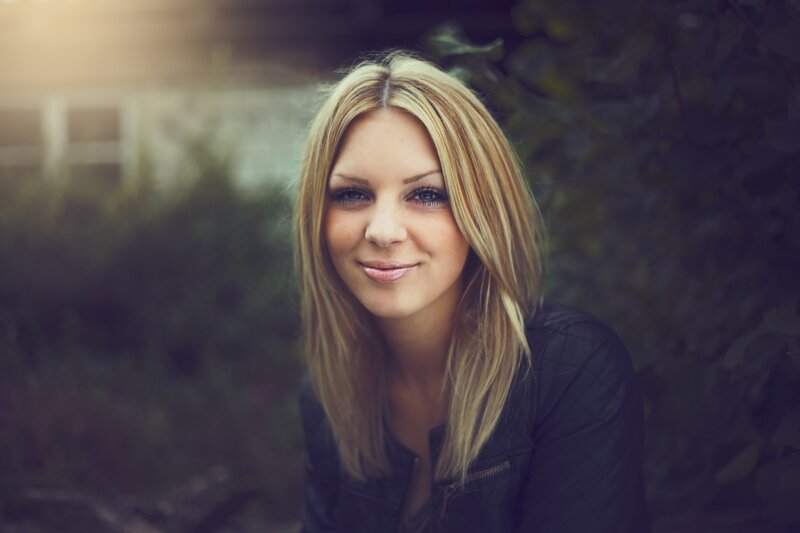 Woman with Blonde Hair — Calm, Afternoon, Photograph, Jacket, Trees