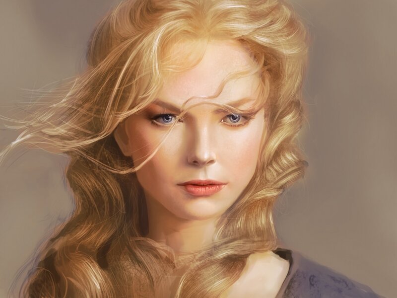 Woman with Blonde Hair — Calm, Digital Art, Blue Eyes