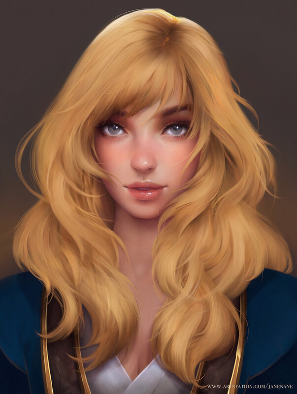 Woman with Blonde Hair — Calm, Digital Art, Blue Garment