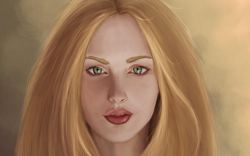 Woman with Blonde Hair — Calm, Digital Art, Green Eyes