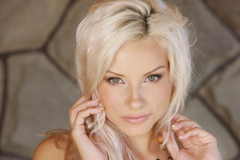 Woman with Blonde Hair — Calm, Photograph, Eyes, Necklace