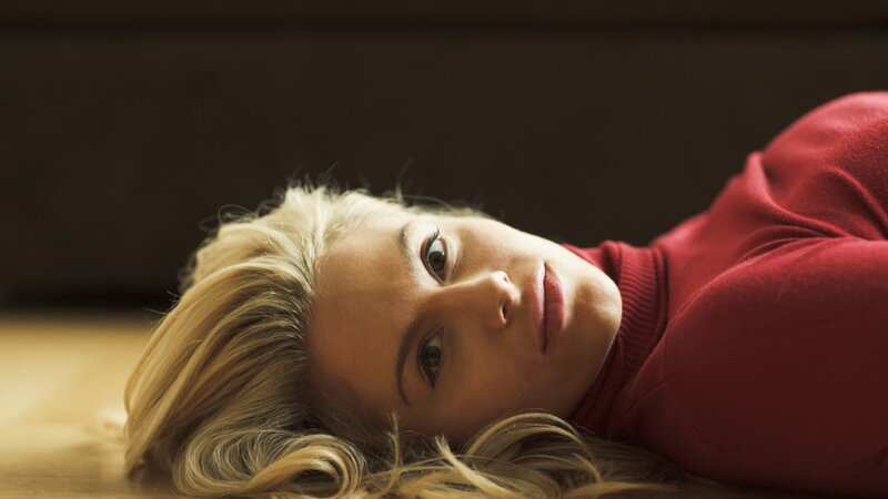 Woman with Blonde Hair — Calm, Photograph, Red Sweater