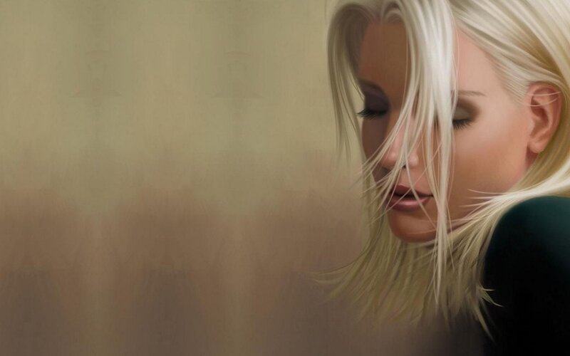 Woman with Blonde Hair — Contemplative, Digital Art, Shoulder