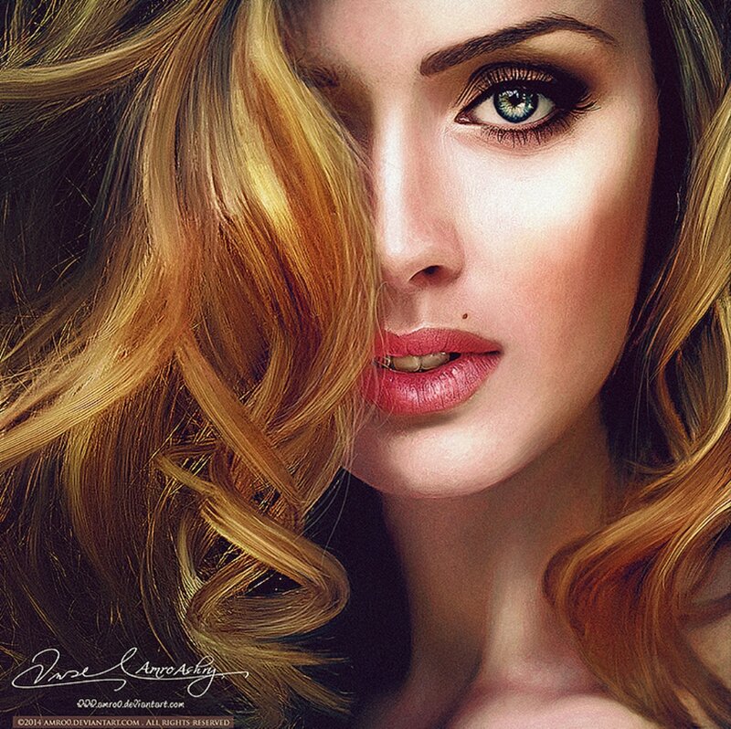Woman with Blonde Hair — Dramatic, Digital Art, Eyes, Lips