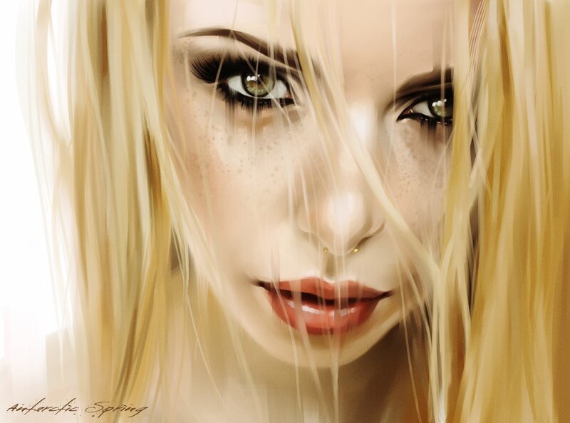 Woman with Blonde Hair — Dramatic, Digital Art, Eyes, Nose Ring